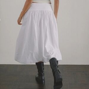 Baba Fold-Over Waist Hip Pocket Bubble Balloon Lagenlook Midi Skirt White M